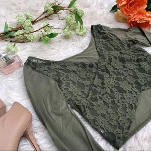 American Eagle Olive Lace Back Crop Top